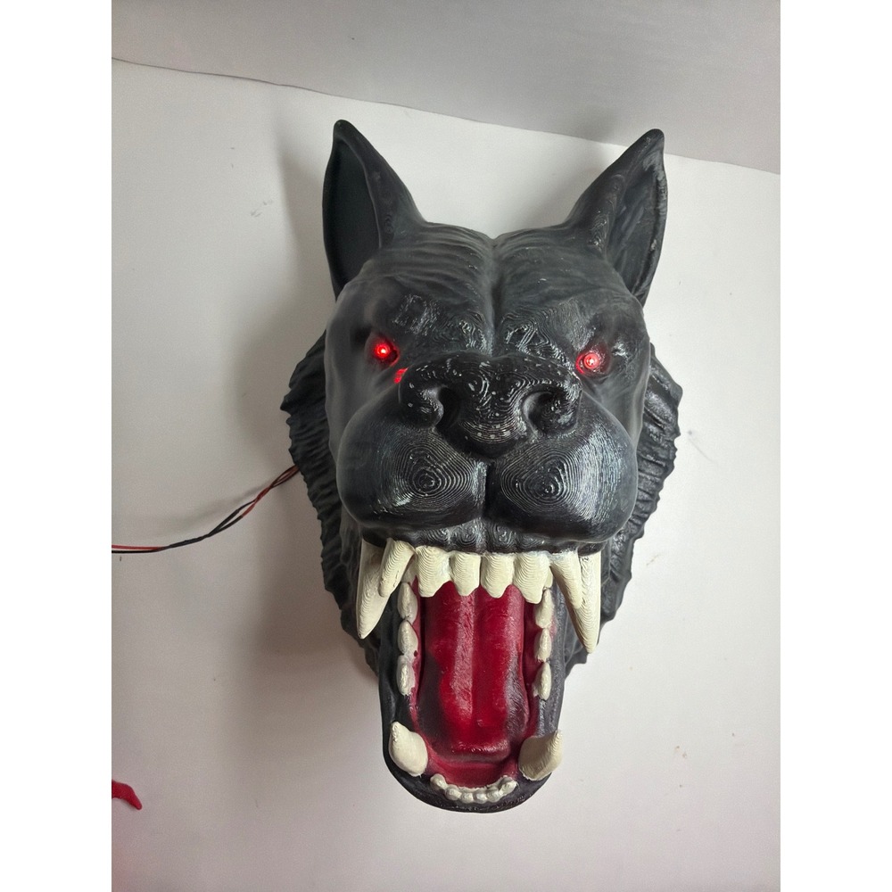 3D Printed Wolf Head Wall Mount LED Glowing Red Eyes Snarling Werewolf Decor